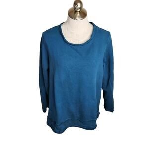 Neon Buddha Long Sleeve Pullover Top Womens Large Teal Blue